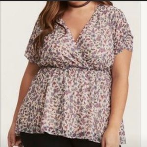 Torrid Floral Faux Wrap Georgette Babydoll Blouse